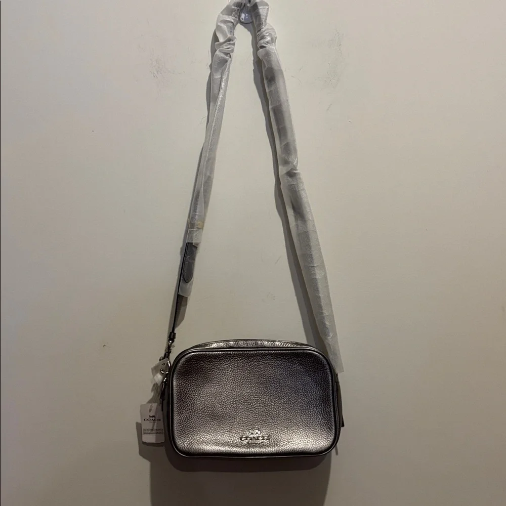 Coach Metallic Silver / Gun Metal  Pebbled Leather Jes Crossbody Bag NWT